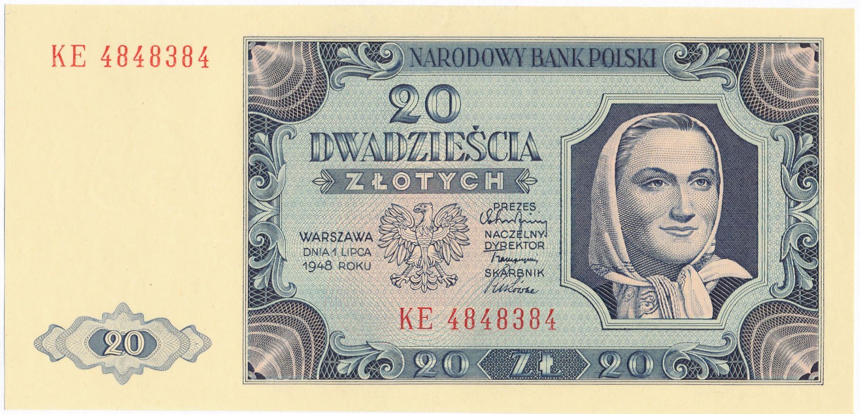 Banknoty. 20, 50 i 100 złotych 1948, zestaw 3 sztuk